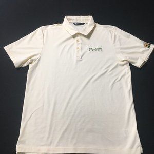 Travis Mathew Polo Shirt Mens Large yellow beige Golf McCarthy ranch embroidered